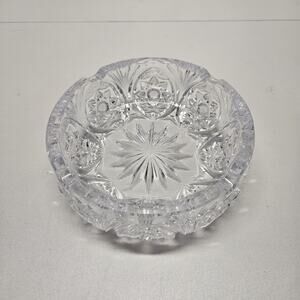 Vintage American Brilliant Cut Crystal 7" Cigar Ashtray Round Heavy Clear Retro